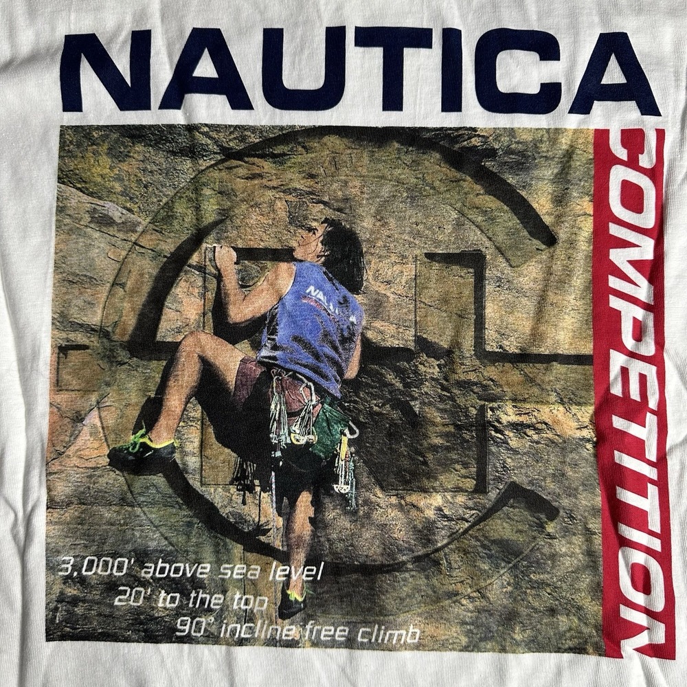 Vintage 90s Nautica Competition Ringer Shirt Mens XL White Long Sleeve Made USA